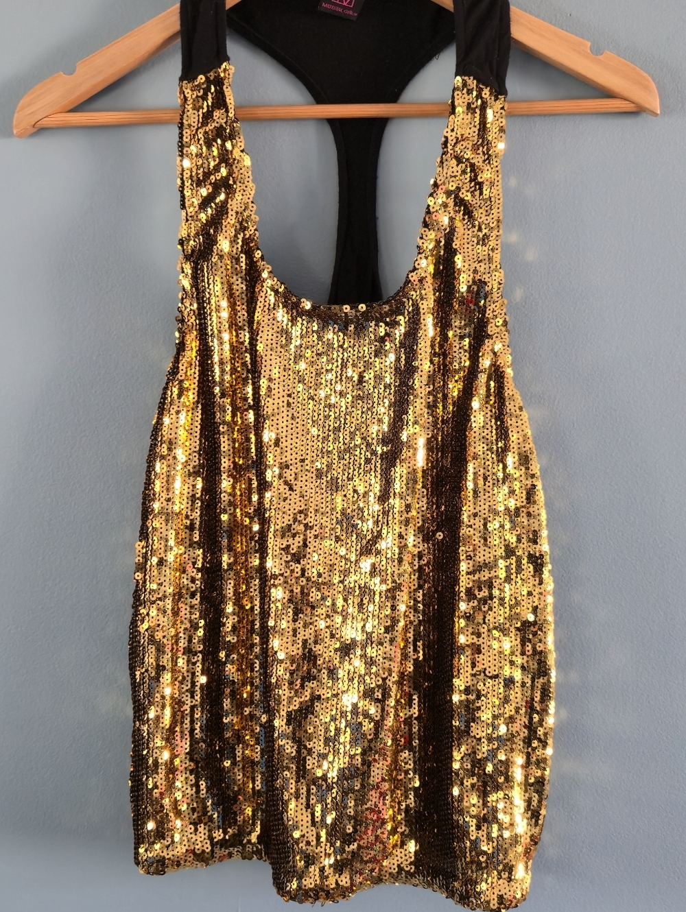 Material Girl Gold Sequin Racerback Tank Top